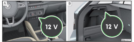 Fig. 77 Cubierta del enchufe de 12 voltios: en la parte central del tablero de instrumentos / en el maletero