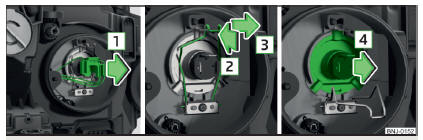 Fig. 206 Cambiar la bombilla para luz de cruce y de carretera