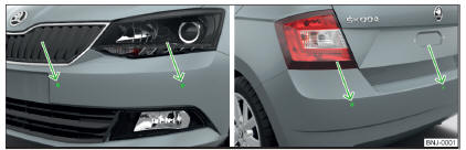 Fig. 133 Lugar de instalación de los sensores del lado izquierdo del vehículo: delantero / trasero